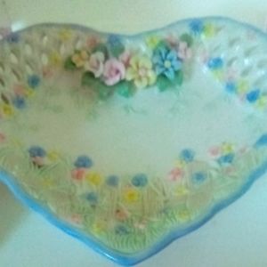 Vintage Porcelain Heart Dish With Flowers